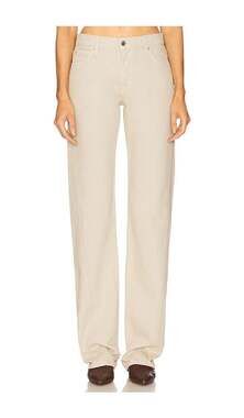 GRLFRND Beige Graham Low Rise Straight Leg Twisted Seam Jeans Sandstone Cream 27